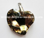 Кулон хрустальный  "Сердце" неправильной формы, золотистое  с креплением (на покрытии кулона имеются царапины), 45х35мм 