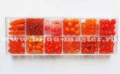 Набор ассорти из стеклянных бусин в оранжевых тонах: 12 видов. Размер упаковки: 15,5х5,3х1,8см, 170 гр. 