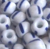 Бисер чешский (Jablonex) натуральный 8мм белый в синюю полоску (50гр)