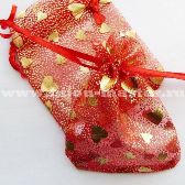 Сумочка из органзы подарочная полупрозрачная,красная с золотыми сердечками, 85х70 мм