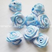 Цветок декоративный  из атласной ленты 28мм бело-голубой