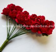 Розочки для декорирования бумажные, красные, размер цветка 16х16 мм, (в упаковке 10 цветов)