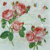 Салфетка для декупажа "Открытка с розами", размер 33х33см