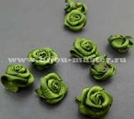 Розочка для декорирования из ленты, зеленая, 12 мм