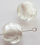 Сплющенные круглые бусины Лэмпворк 15мм прозрачные с серебром