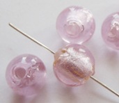 Бусины Лэмпворк шар 10мм розовый с серебром внутри