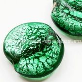 Бусина Лэмпворк круглая плоская  35мм ярко-зеленая с серебряным наполнением
