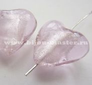 Бусина Лэмпворк "сердце" с серебряным наполнением 20х20мм розовое