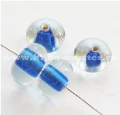 Бусина lampwork круглая сплющенная (рондель) прозрачная  с голубым наполнением, 12х7мм