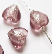 Бусина Лэмпворк "сердце" с серебряным наполнением 12х13мм грязно-розовое