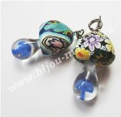 Кулон lampwork "Грибок", с синим зонтиком, 33х17мм (шляпка гриба выполнена из термопластики FIMO, рисунок может отличаться)