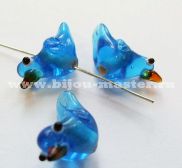 Бусина lampwork "Птичка" бирюзовая, прозрачная, 22х9 мм