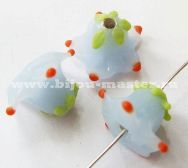 Бусина lampwork  "Колокольчик"светло- голубой с зеленым листиками и рыжими пупырышками, 16х14 мм