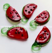 Авторский кулон lampwork ручной работы "Арбуз", красный с зеленым