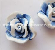 Бусина фимо "Роза" белая с синим, 20 мм