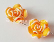 Бусина "фимо" роза 20мм оранжевая с белой каемочкой