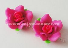 Бусина "фимо" роза 30мм фуксия с ярко-розовой сердцевиной