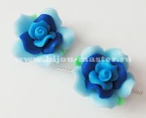 Бусина "фимо" роза 30мм голубая с фиолетово-синей сердцевиной