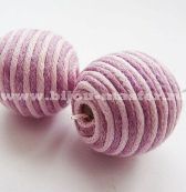 Бусина деревянная оплетенная вощеным шнуром 20мм сиренево-розовая