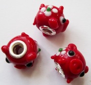 Бусина pandora  lampwork 16х17мм красная с белыми цветочками