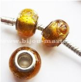 Бусина pandora  lampwork 14х11мм, золотистая полупрозрачная с серебром