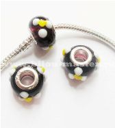 Бусина pandora lampwork прозрачная,сиреневая с белыми цветами, 16х10 мм