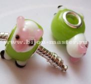 Бусина lampwork пандора "зверёк" бело-салатовый 18х20мм