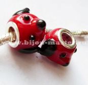 Бусина lampwork пандора "Собачка" красная с черным 17х16мм