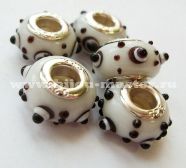 Бусина pandora lampwork круглая, белая с черным орнаментом, 14х8 мм