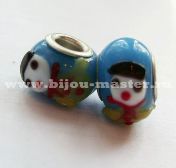 Бусина pandora lampwork круглая, "снеговичок" бирюзовая 15х9мм