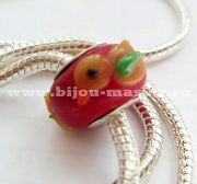 Бусина pandora lampwork круглая, алая  желтой птичкой, 15х9 мм