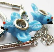 Бусина pandora lampwork  "Птичка", светло-бирюзовая, 25х9 мм