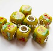 Бусина pandora lampwork квадратной формы,желтая , 12х12 мм