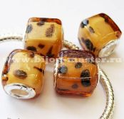 Бусина pandora lampwork квадратной формы 12х12мм , леопардовая