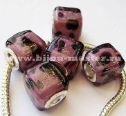 Бусина pandora lampwork квадратной формы 12х12мм , аметистовая с черными пятнышками