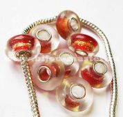 Бусина pandora lampwork круглая, прозрачная с оранжево-золотым наполнением 14х6мм