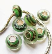 Бусина pandora lampwork круглая, прозрачная с золотым и зелено-коричневым  наполнением 14х6мм