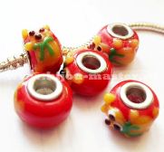 Бусина pandora lampwork круглая "медвежёнок" красная 15х8мм