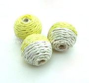Бусина акриловая, круглая, оплетенная шнуром, желто-белая, 22мм