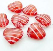 Бусина акриловая красная "Сердце" с розовыми полосками, 22х20мм